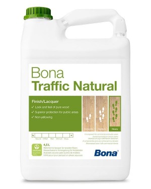 Двухкомпонентный паркетный лак Bona (Бона) Traffic Natural (ультраматовый) 4.5 л + 0.45 л Создаёт на поверхности ультра-матовый, практически невидимый защитный слой и подчёркивает натуральный вид древесины. Наилучший результат достигается в сочетании с грунтами Bona White или Bona Natural.