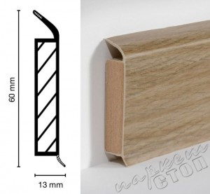 Плинтус на деревянной основе Dollken (Долкен) EP60/13 Flex Life W332 Дуб Классический Вощеный 2500x60x13 Основа плинтуса - HDF из древесины хвойных пород, покрытие - эластичный и прочный полимер, края мягкие.