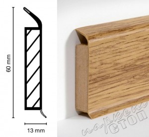 Плинтус на деревянной основе Dollken (Долкен) EP60/13 Flex Life W339 Дуб Классический 2500x60x13 Основа плинтуса - HDF из древесины хвойных пород, покрытие - эластичный и прочный полимер, края мягкие.