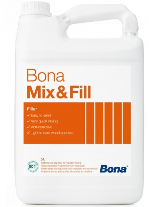 Шпатлевка Bona (Бона) Mix&amp;Fill (5 л) Связующее вещество на водной основе для смешивания с шлифовальной пылью и получения шпатлёвки. Для шпаклевания щелей до 2 мм.
