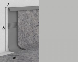 Профиль для заведения линолеума на стену Dollken (Долкен) HK100 Алюминиевый Металлик 436А/1436 2500x100x30 Профиль инновационный с компенсатором предназначен для идеального перехода гибких напольных покрытий на стену.